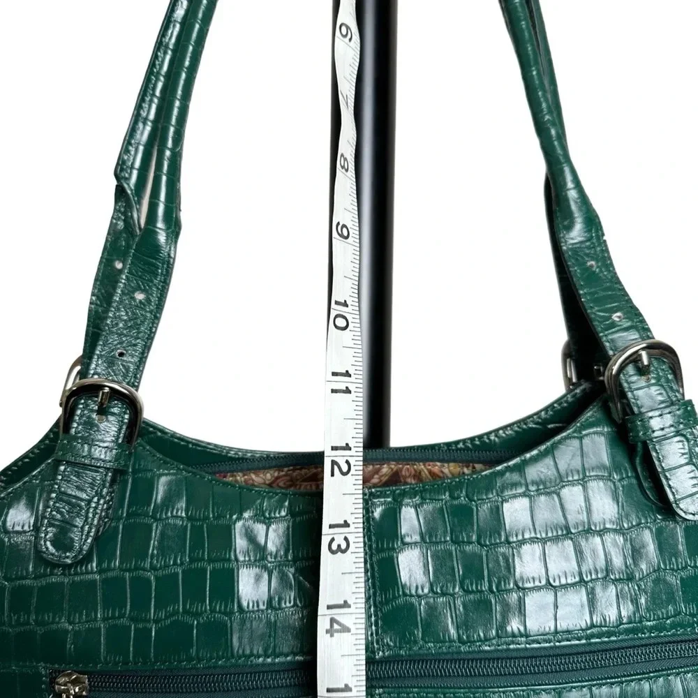 MAXX New York Green Croc Embossed Leather Shoulder Bag Silver Hardware Mobwife - Picture 13 of 16